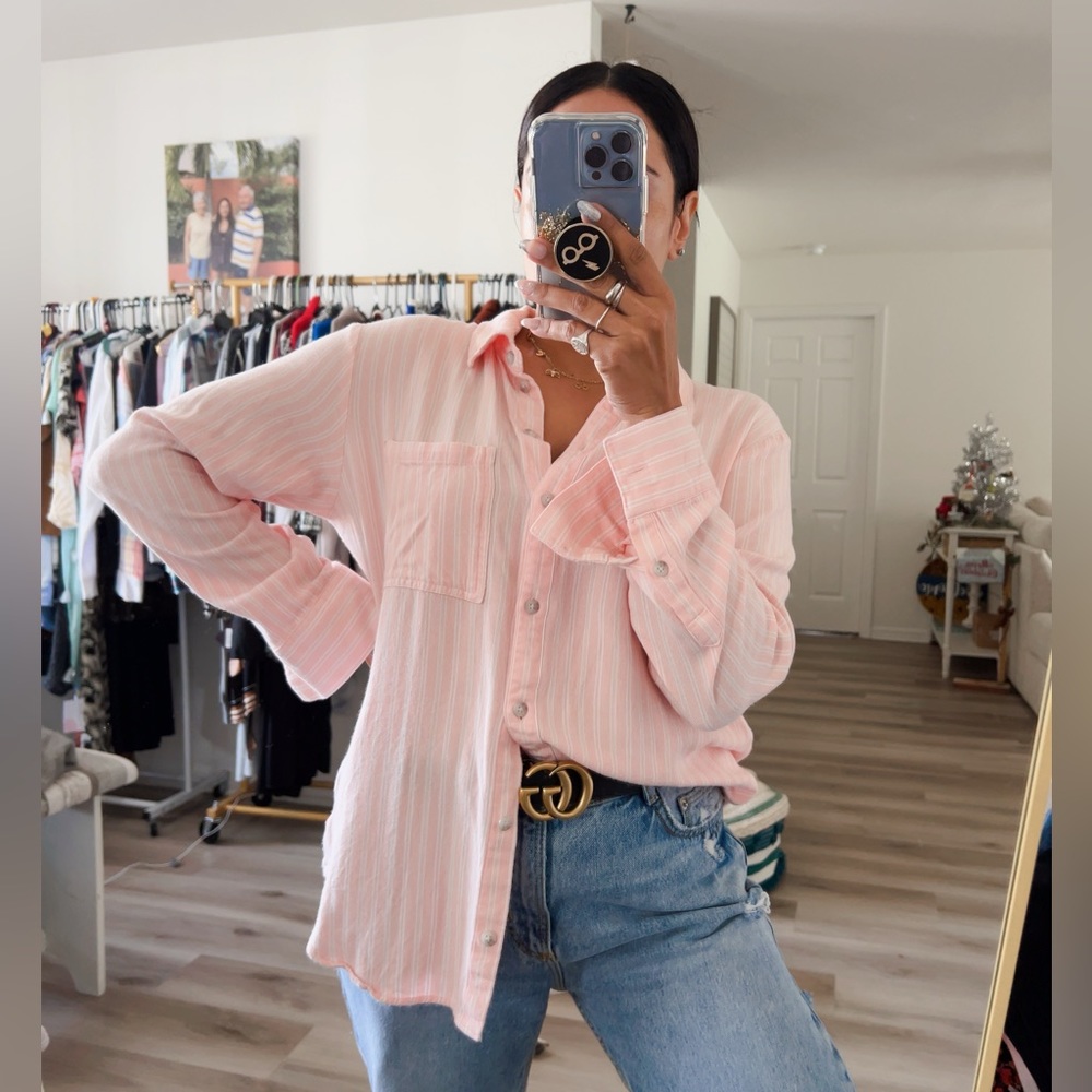 SANCTUARY SOFT BABY PINK BUTTON DOWN